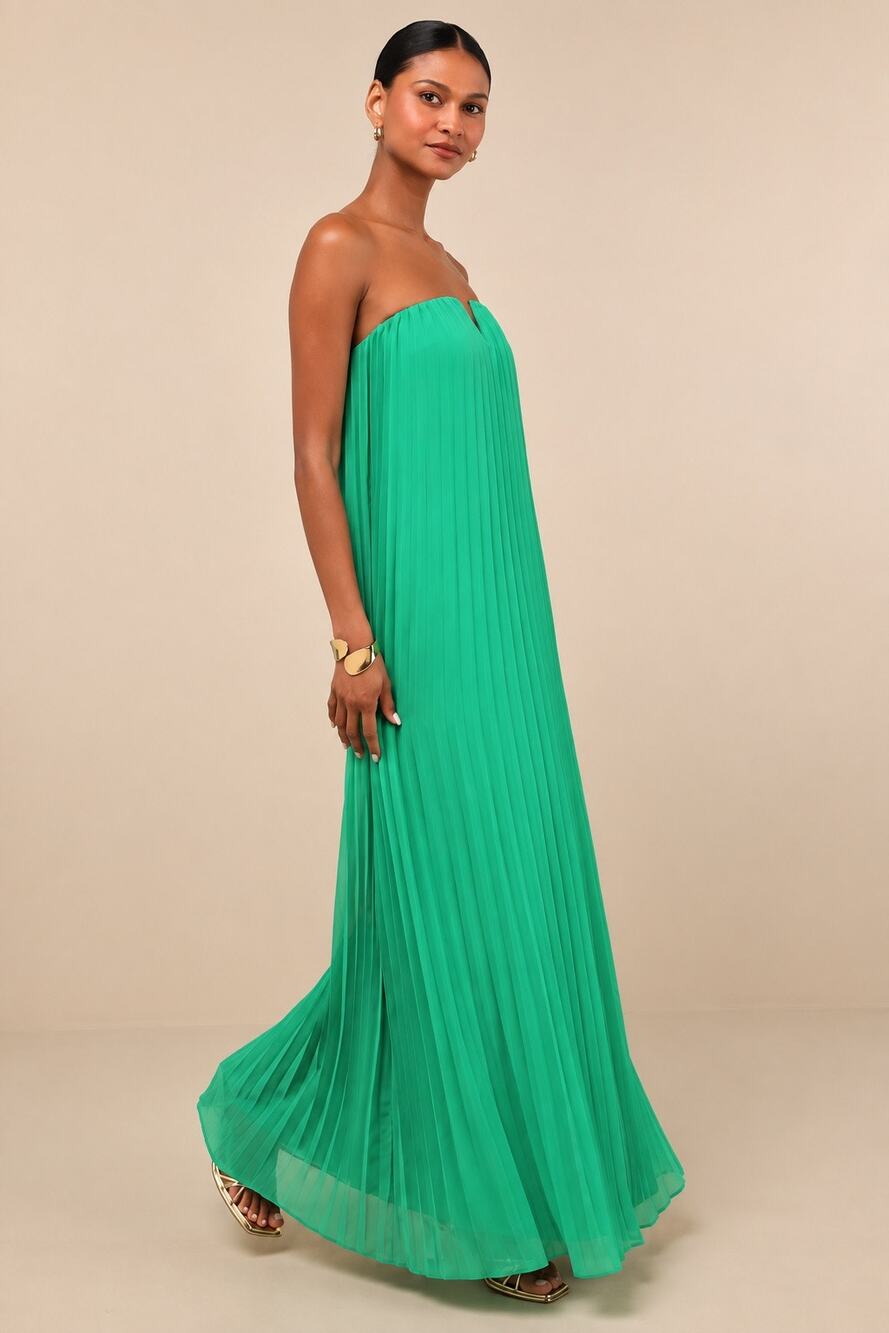 NWT Lulus Lael Green Pleated Strapless Maxi Dress Sz M